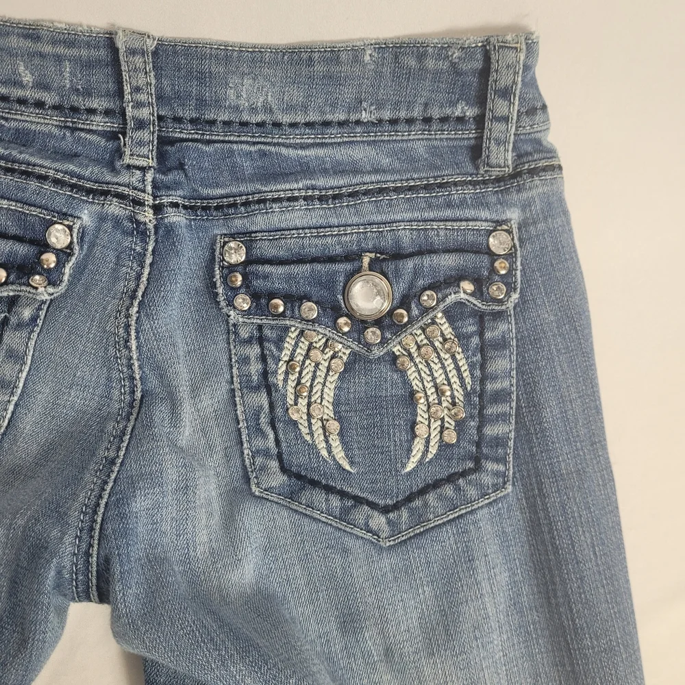 La Idol Jeans Angel Wing Embroidered Rhinestone Bling Size 3